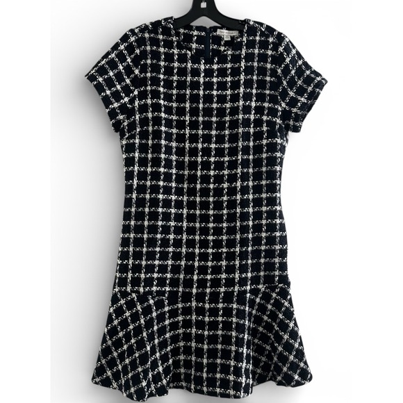 The Unbranded Brand Dresses & Skirts - Free Assembly Tweed Shift Dress Women 6 Navy Plaid Short Sleeve Lined NWT